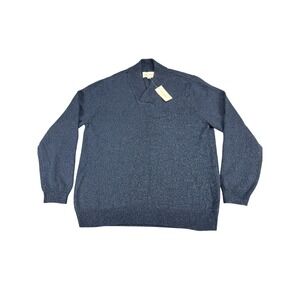Sun + Stone Mens Shawl Collar Sweater Navy Blue Cotton Knit Pullover L